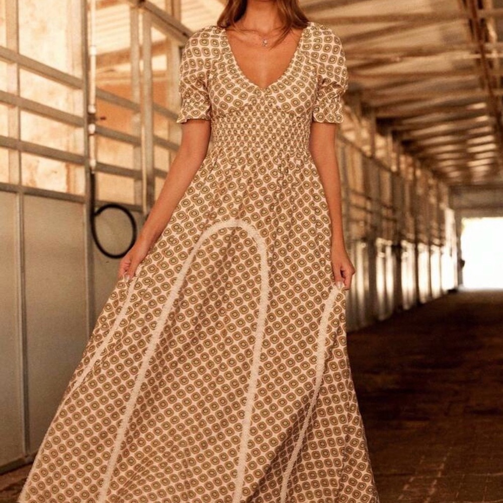 SHEIN Beige Patterned Maxi Dress